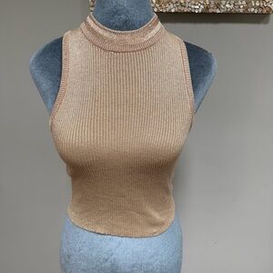 Topshop cropped sleeveless Mock turtleneck metallic gold wool blend 6 sweater